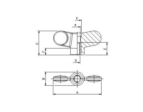 Flügelmutter GF FP - Technische Zeichnung | Kuala Kunststofftechnik GmbH